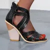 Dress Shoes Oversized Roman Style Snake Print Wedges Summer Sandals Wood Grain Thick Heel Hollow Fish Mouth Sexy Nightclub