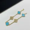 デザイナーヴァンCL-AP Fanjia High Edition 2024 New Return Diamond Turquoise Five Flower Four Leaf Grass Bracelet Women's Lucky