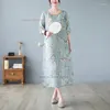 Roupas étnicas 2024 Chinês Vintage Cheongsam Vestido Nacional Flor Impressão Algodão Linho Qipao Folk Retro Longo