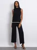 Women's Pants Women Two Piece Knitted Set Sleeveless Mock Neck Tank Top Knit Wide Leg Contrast Color Sweater Sets