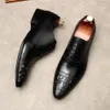 Padrão de crocodilo italiano masculino formal 2023 couro genuíno artesanal designer retro casamento social brogues sapatos homem