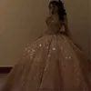 الوردي الحبيب الرقبة الحلو 16 فستان Quinceanera 2024 اللامعة اللامعة من الترترات الأميرة الكرة Vestidos de 15 Anos 0509