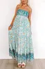 Abiti casual 2024 Bohemian Blu Rosa Giallo Vintage Print Beach Dress Estate Sexy Backless Senza maniche Slash Neck Spaghetti Strap Maxi