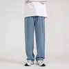 Jeans pour hommes hommes pantalons de jambe droite printemps décontracté lâche taille moyenne large pantalon en denim homme vintage bleu foncé baggy streetwear