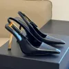 Escarpins de qualité supérieure Talons en cuir poli Bout pointu Slingbacks ballerines chaussures à enfiler femmes Designers de luxe Talons habillés