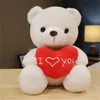 28 cm Bear Doll och Cute Heart I Love You Bear Filling Animal Valentine's Day Gift till hennes heta försäljning Beige White and Pink 240124
