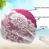 Swimming caps Women Swimming Cap PU Waterproof Lace Flower Sports Surfing Pool Hat Elastic Shower Bathing Caps for Long Short HairL240125