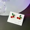 Stud 2023 Fashion Sweet Cute Dripping Oil Red Cherry Stud Earrings for Women New Style Simple Temperament Girls Birthday Gift Jewelry Q240125