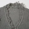 Herrtröjor tröja med man Autumn Winter Tassel Solid färg Löst lång längd V-ringning Krage Pockets Casual stickad tröja