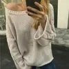 Women's Sweaters Black Beige Sexy Knitted O Neck Sweater Loose Oversize Women Pullover Flare Sleeve Thin Autumn Knitwear