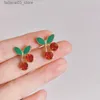 Stud 2023 Fashion Sweet Cute Dripping Oil Red Cherry Stud Earrings for Women New Style Simple Temperament Girls Birthday Gift Jewelry Q240125