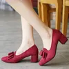 Elbise Ayakkabı 2024 Kadınlar Saçlı Ayak parmağı Pompalar Sonbahar Bow Tie Katı Ofis Kadın Gündelik Tıknaz Topuklar Zapatos Mujer