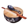 食器セットブラックセラミックヌードルボウル日本語スタイルスープラーメンキッチン食器提供用品食器用品