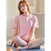 Dames nachtkleding Katoen Korte mouwen Shorts Pyjama Effen Kleur Informeel Zomer Homewear Los nachtkleding Intieme lingerie Loungewear