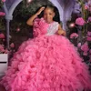 Fuchsia Little Kids Birthday Party Dresses Jewel Beaded Flower Girl Dresses Tiered Tulle Flowergirl Dress