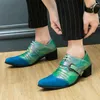 Designer de luxe hommes vert bleu Patchwork en cuir verni chaussures de conduite décontractées robe de mariée formelle retour moine sangle mocassins