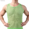 Débardeurs homme Hommes maillot de corps maille transparent vêtements de nuit filet de poisson couleur Pure gilet pour dormir discothèque pure hauts débardeur hauts Arnes HombreL240124