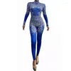 Stage Wear Dancer Leggings Costumes Sparkling Soirée Strass Combinaison Femmes À Manches Longues Stretch Skinny Cristal Body