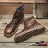 Plateaustiefel aus echtem Leder für Herren, handgefertigt, hochwertig, bequem, Retro-Stil, britischer Designer-Knöchelarbeits-Social-Schuhe für Herren