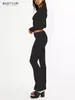 Women s Fall Casual 2 Piece Outfits Long Sleeve Crew Neck Crop Tops And Low Waist Flare Long Pants Lounge Sets Tracksuits 240124