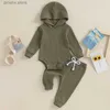 Lioraitiin 0-24M infantile bébé vêtements ensembles solide gaufre à manches longues à capuche body + pantalons longs enfant en bas âge vêtements décontractés