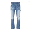 Jeans da uomo Arrivo 1041 Pantaloni svasati blu moda con tasca per uomo Bottoni Gambe Polsini Slim Denim