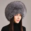 Chapéu de pele de raposa real unissex totalmente coberto chapéu russo trapper ushanka chapéu alto inverno quente boné ao ar livre