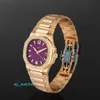 Luxury PatekShilipes 7010/1R-003 Klockor 32mm Purple Index Hour Markers Dial Rose Gold Women's Wristwatch Mechanical Automatic Watch Fun H158