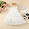 Robe d'été en Tulle pour petites filles, tenue de princesse décontractée, sans manches, ornée de perles, superposée, en Tulle, pour enfants en bas âge