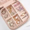 Pochettes à bijoux 2X boîte à bijoux Portable organisateur étui de rangement de voyage pour boucles d'oreilles collier rose