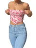 Débardeurs pour femmes Femmes Tube Top Sans Bretelles Dos Nu Fleur Imprimer Ourlet Irrégulier Gilet D'été Cami Tops Pour Club Party