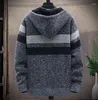 Heren Truien Gestreepte Trui Jas Dikke Fleece Warme Rits Wollen Vest Met Capuchon Truien Mannen Plus Size Lange Mouw Gebreide 2024