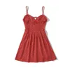 Vestidos casuales 2024 elegante mujer vacaciones mini bata verano estilo francés impresión rojo sling vestido sexy fiesta