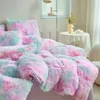 Shaggy Coral Fleece Accogliente Set biancheria da letto principessa Set trapunta / copripiumino sfumato in velluto visone Copripiumino letto Coperta Federe 240118