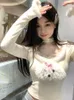 T-shirt da donna ADAgirl Plush Dog Grafica da donna Halter Lace Patchwork Manica lunga Crop Top Y2k Estetica Slim Fit Abbigliamento Kawaii