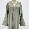 Ethnische Kleidung Leinen Kimono Open Abaya Hohe Qualität mit Taschen Dubai bescheidene muslimische Frauen Kleid EID Ramadan islamisch