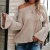 Women's Sweaters Black Beige Sexy Knitted O Neck Sweater Loose Oversize Women Pullover Flare Sleeve Thin Autumn Knitwear