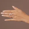 Anéis de casamento Xsbody Flor Open Ring Decoration com Crystal Ajustável Strass vintage Acessórios de noiva Jóias para noivas y2k