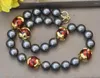 Pendant Necklaces Z13104 22'' 25mm Gold-Plated Flame Murano Glass Round Black Shell Pearl Necklace