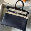 Äkta läderhandväska BK Head Layer Cowhide Handbag Women's Handbag Handgjorda vaxtråd Lychee Mönster äkta läder Kvinnor Handväska lås Buckle Handväska whtq