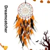 Storage Bags Feather Dream Catcher Wall Decor Handmade For Adult Nursery Art Ornament Craft With Orange Pearls Room