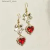 Stud 2022 Nytt modevin röd kärlek båge pärla utsökt avancerade örhängen damer fest födelsedagspresent smycken q240125