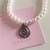 Pendant Necklaces Vintage Goth Silver Color Spiral Vortex Pearl Beaded Chain Choker Necklace Women Men Y2K Aesthetic Jewelry Accessories