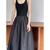Robes décontractées 2024 Summer Design haut de gamme Patchwork sans manches tricoté coton noir longue robe maxi pour les femmes de bonne qualité