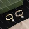 Diamond Pearl Designer Pendant Earrings Double Letter Danglers Girl Party Birthday Show Hoop Earrings Studs Jewelry Set