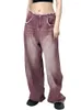 Jeans pour femmes Circyy Green Femmes Taille Haute Taille 2024 Automne Cordon de serrage Large Jambe Pantalon pleine longueur Vintage Burr Pantalon lavé en vrac