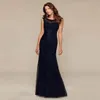 Royal Blue Mãe da Noiva Vestidos Sheer Neck Mangas Sereia Appliqued Lace Frisado Vestido Para Mulheres Negras Árabes Casamento Convidado Outfit AMM016