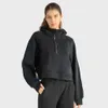 Mulheres Oversized Sports Hoodie Lu-18 Half Zip Yoga Outfits Casaco de manga comprida Fitness Workout Jaqueta com capuz de alta elasticidade Suéter de gola redonda G 69