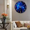 壁時計1PC 12インチウォールクロック幾何学的要素ダークブルーの肥厚ガラスサイレントムーブメントクォーツリビングルームホームデコレーションギフト