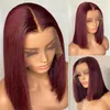 13x4 99J court Bob perruque cheveux humains rouge foncé bordeaux couleur plein visage Bob perruque noir femme coupe droite avant 230125